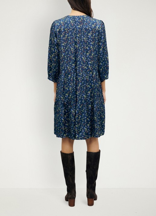 Gerard Darel Caly midi jurk met bloemenprint - achterkant 5 donkerblauw