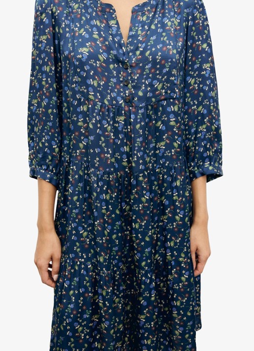 Gerard Darel Caly midi jurk met bloemenprint - detail 3 donkerblauw