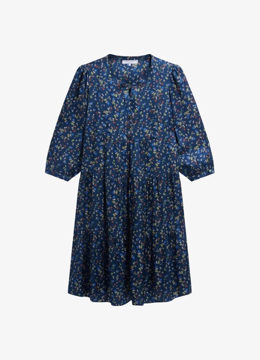Gerard Darel Caly midi jurk met bloemenprint - voorkant donkerblauw