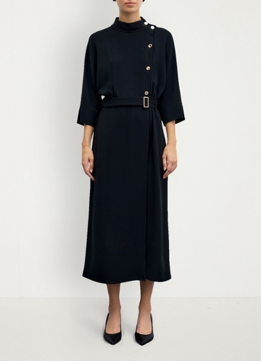 Gerard Darel Capu midi jurk met ceintuur - voorkant 4 zwart