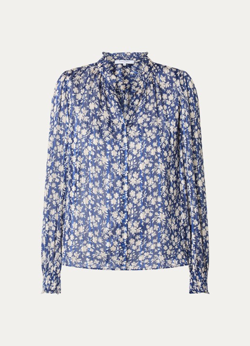 Gerard Darel Casy blouse met bloemenprint en lurex - voorkant 2 royalblauw