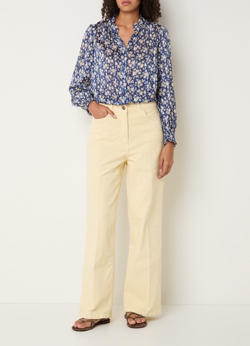 Gerard Darel Casy blouse met bloemenprint en lurex - voorkant 3 royalblauw