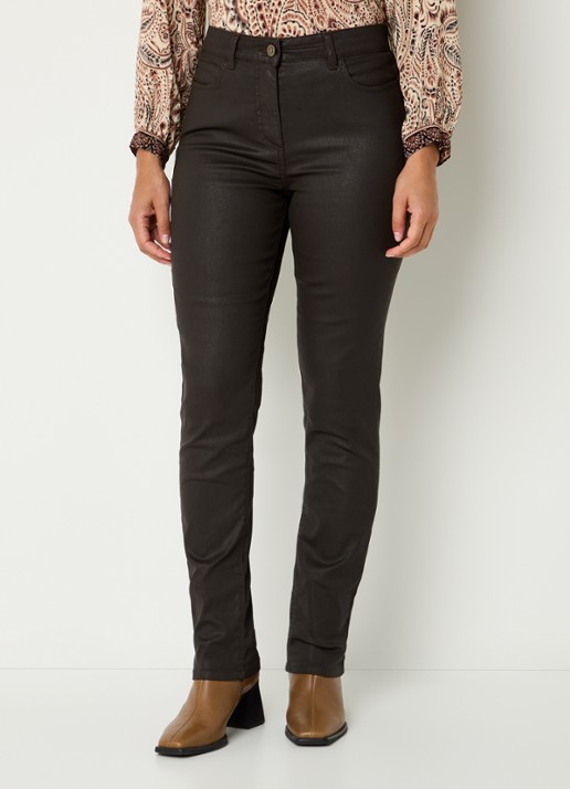 Gerard Darel Celine high waist slim fit jeans van imitatieleer - detail bruin