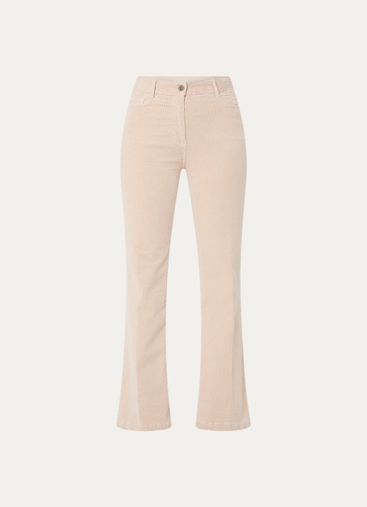 Gerard Darel Chantal high waist straight fit broek van corduroy - voorkant beige