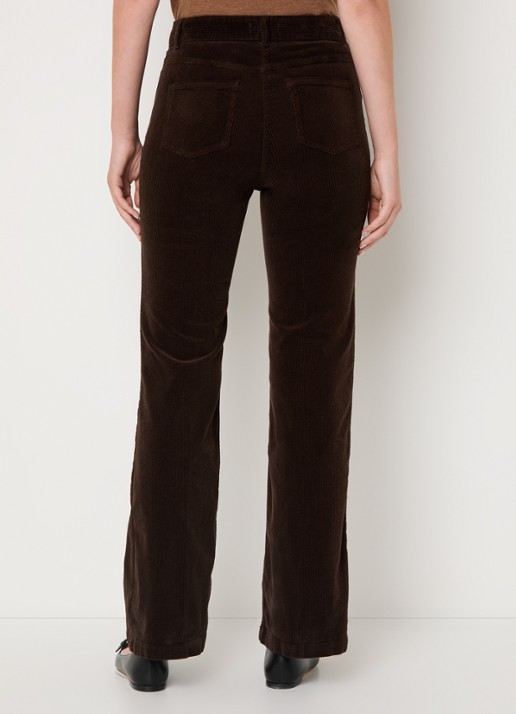 Gerard Darel Chantal high waist straight fit broek van corduroy - achterkant 3 donkerbruin