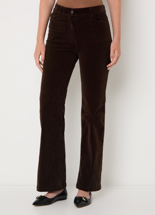 Gerard Darel Chantal high waist straight fit broek van corduroy - detail 4 donkerbruin