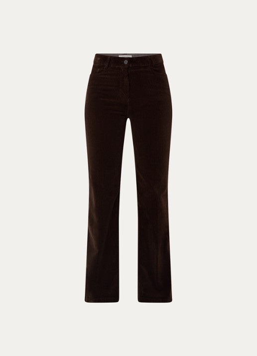 Gerard Darel Chantal high waist straight fit broek van corduroy - voorkant donkerbruin
