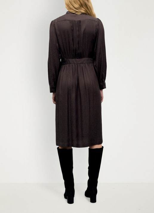 Gerard Darel Cleme midi jurk met jaquard dessin - achterkant donkerbruin