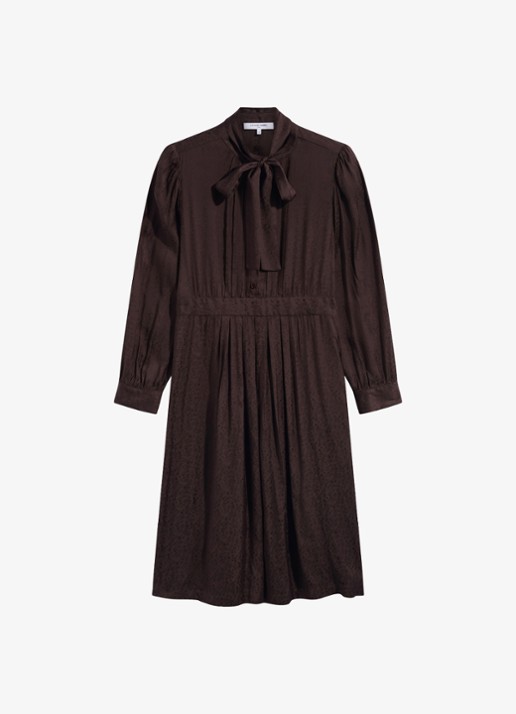 Gerard Darel Cleme midi jurk met jaquard dessin - voorkant 4 donkerbruin