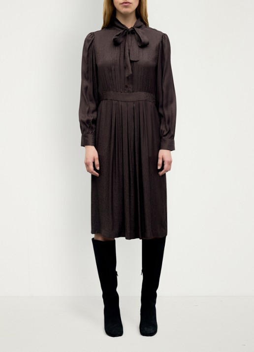 Gerard Darel Cleme midi jurk met jaquard dessin - voorkant 5 donkerbruin