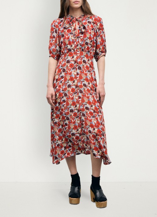 Gerard Darel Coco midi jurk met bloemenprint - detail 2 creme