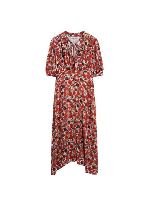 Gerard Darel Coco midi jurk met bloemenprint - voorkant 5 creme
