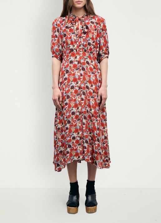 Gerard Darel Coco midi jurk met bloemenprint - voorkant 6 creme