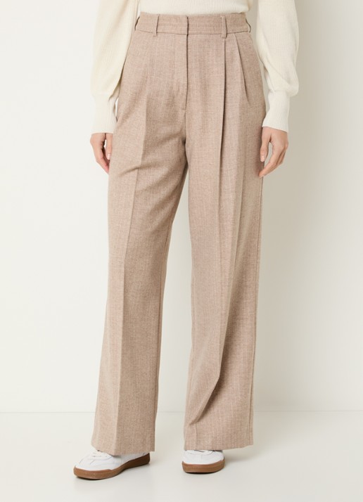 Gerard Darel Coline high waist straight fit pantalon in wolblend met krijtstreep