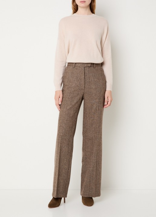 Gerard Darel Coralie high waist wide fit pantalon in wolblend - voorkant 3 lichtbruin