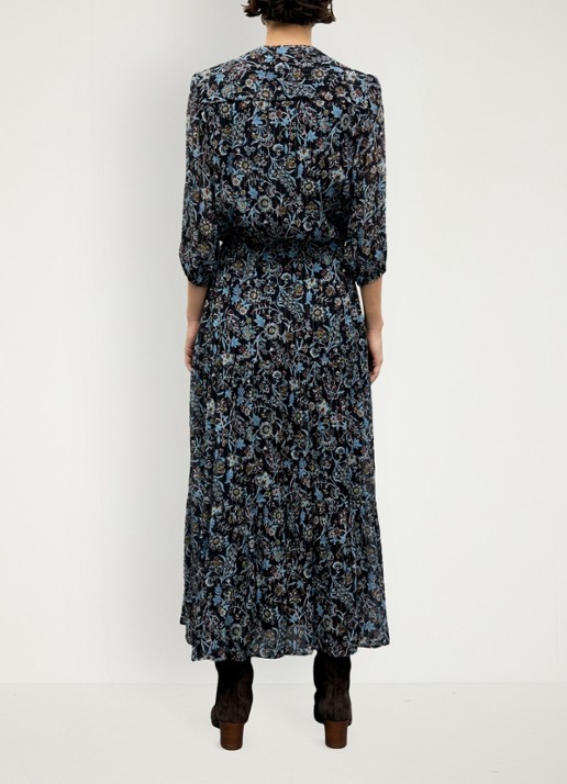 Gerard Darel Corie maxi jurk van zijde met bloemenprint - achterkant 3 zwart