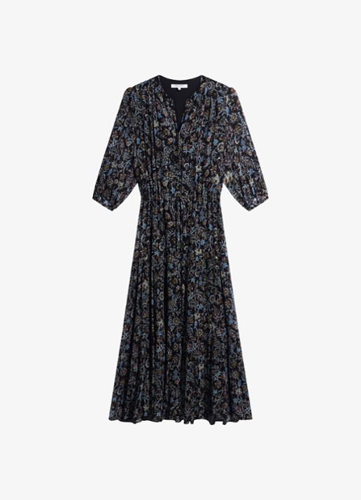 Gerard Darel Corie maxi jurk van zijde met bloemenprint - voorkant zwart