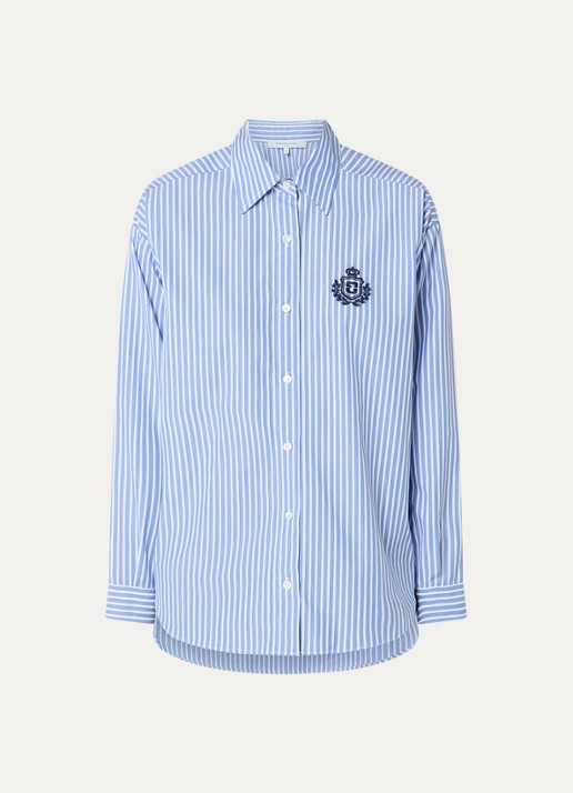 Gerard Darel Cyndra blouse met streepprint en logoborduring - voorkant 2 blauw