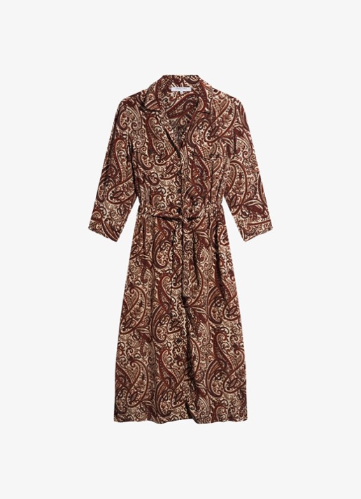 Gerard Darel Cyra midi blousejurk met paisley dessin - voorkant bruin