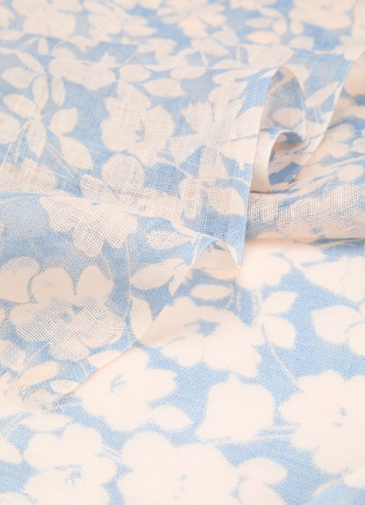 Gerard Darel Dalia sjaal van linnen met bloemenprint 180 x 70 cm - detail 2 lichtblauw