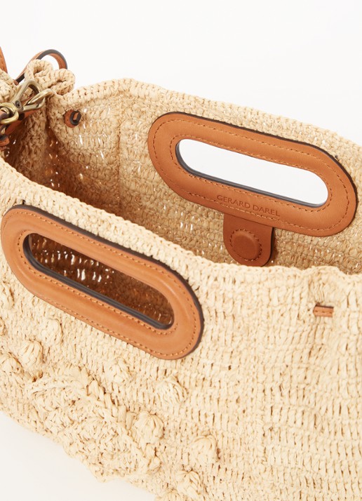 Gerard Darel Dany crossbodytas van raffia met leren details - detail camel