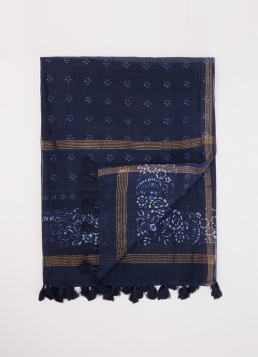 Gerard Darel Daphne sjaal in zijdeblend 70 x 180 cm  - voorkant donkerblauw