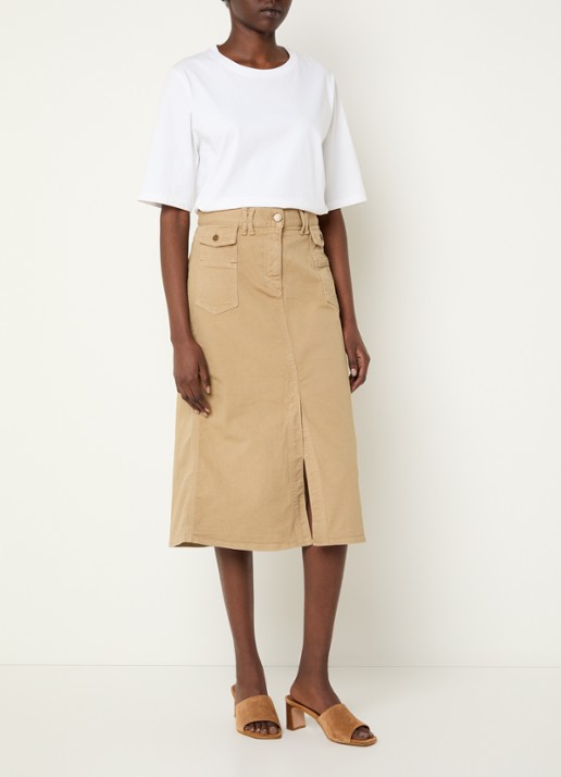 Gerard Darel Emma midi spijkerrok met klepzakken - voorkant 3 zand
