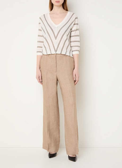 Gerard Darel Fijngebreide pullover in linnenblend met streepprint - voorkant 4 khaki