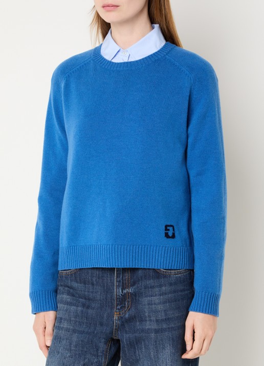 Gerard Darel Fijngebreide pullover van wol met logo - detail 4 blauw