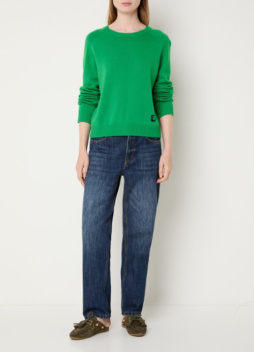 Gerard Darel Fijngebreide pullover van wol met logo - voorkant 2 groen