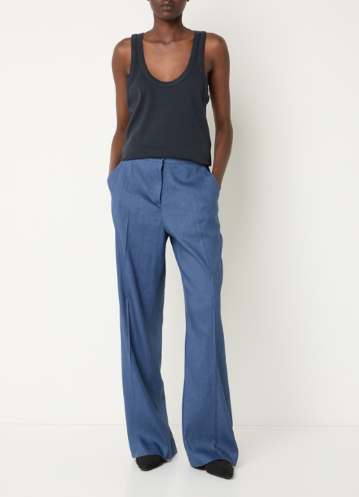 Gerard Darel High waist loose fit pantalon in linnenblend met steekzakken - voorkant 3 staalblauw