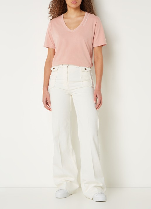 Gerard Darel High waist wide leg jeans met gekleurde wassing - voorkant 4 gebroken wit