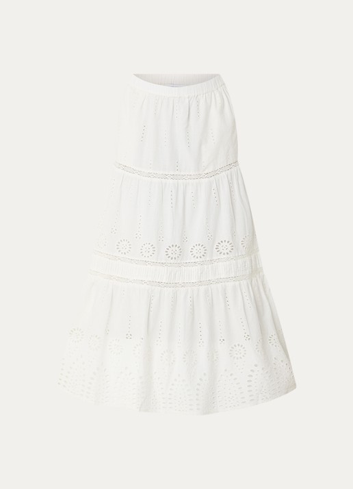 Gerard Darel Jaly midi rok met broderie - voorkant 2 gebroken wit