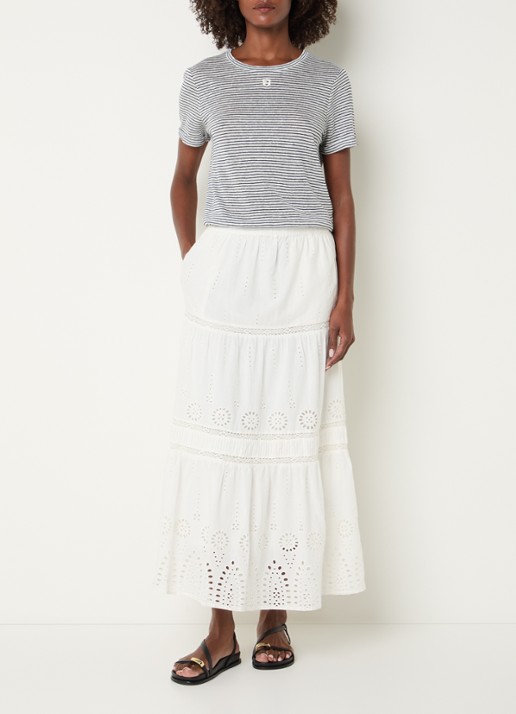 Gerard Darel Jaly midi rok met broderie - voorkant 3 gebroken wit