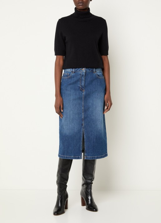 Gerard Darel Janaelle midi spijkerrok met steekzakken en split - voorkant 2 donkerblauw