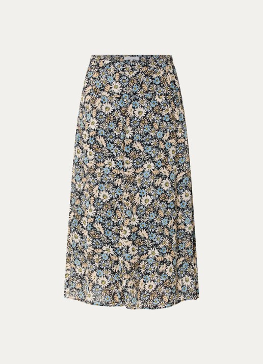 Gerard Darel Jelina midi rok met bloemenprint - voorkant 2 zwart