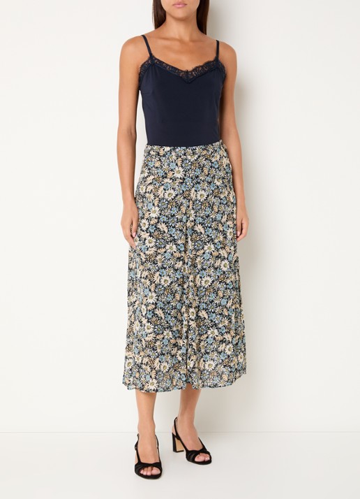 Gerard Darel Jelina midi rok met bloemenprint - voorkant 3 zwart
