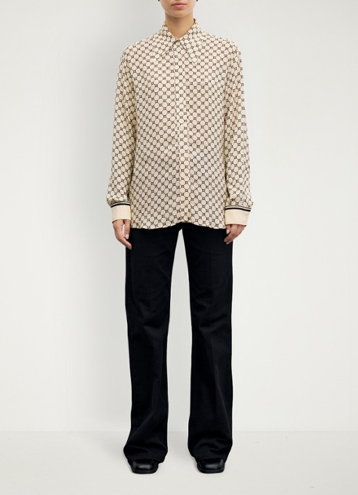 Gerard Darel Jimi blouse met monogram print - voorkant 4 creme