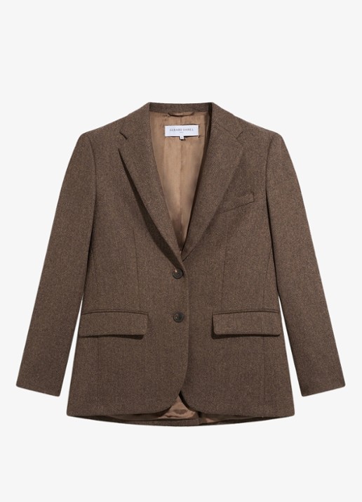 Gerard Darel Jov blazer in wolblend met grafische print - voorkant 4 bruin