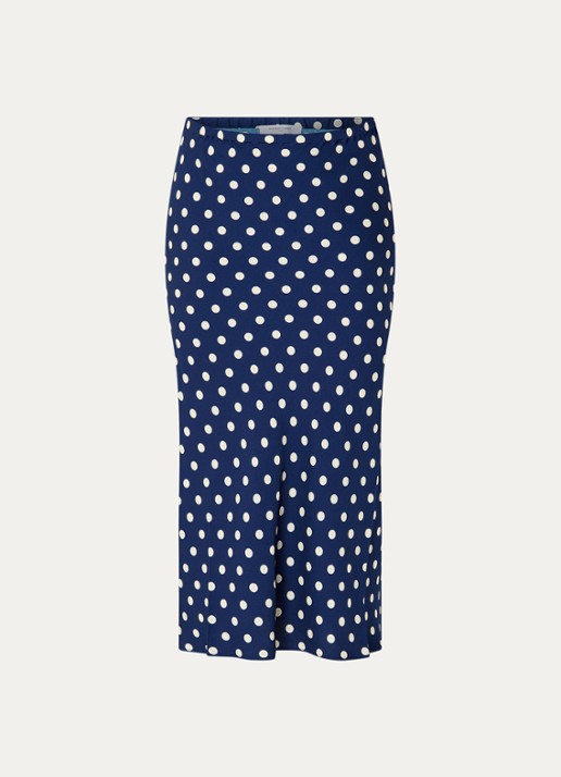 Gerard Darel Jovana midi rok met stippenprint - voorkant 2 donkerblauw