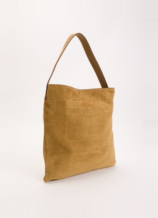 Gerard Darel Lady GD shopper van suède met logo - achterkant 2 camel