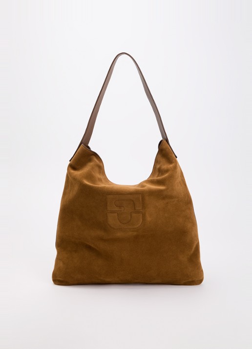 Gerard Darel Lady GD shopper van suède met logo - voorkant 4 cognac