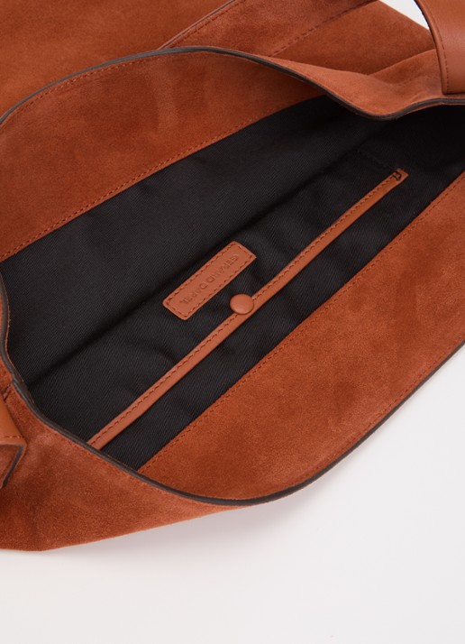 Gerard Darel Lady GD shopper van suède met logo - detail 3 oranjebruin