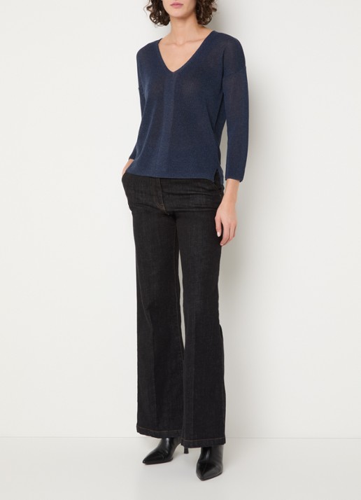 Gerard Darel Layla fijngebreide semi-transparante trui  - voorkant 3 donkerblauw