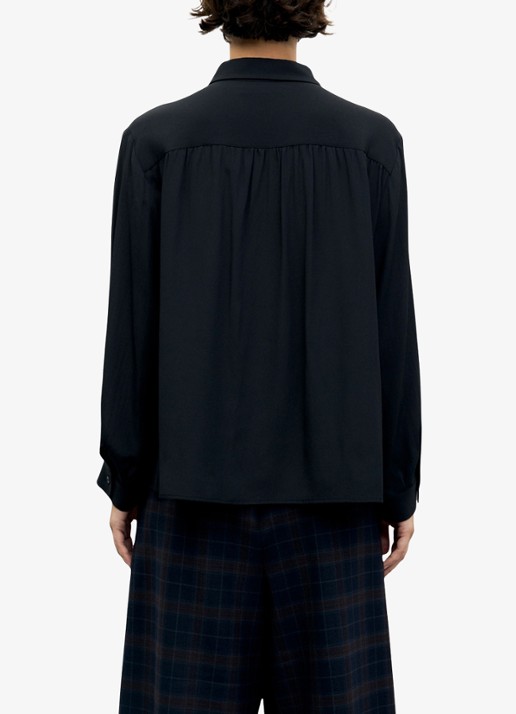 Gerard Darel Lilie blouse in zijdeblend met plooien - achterkant 3 zwart