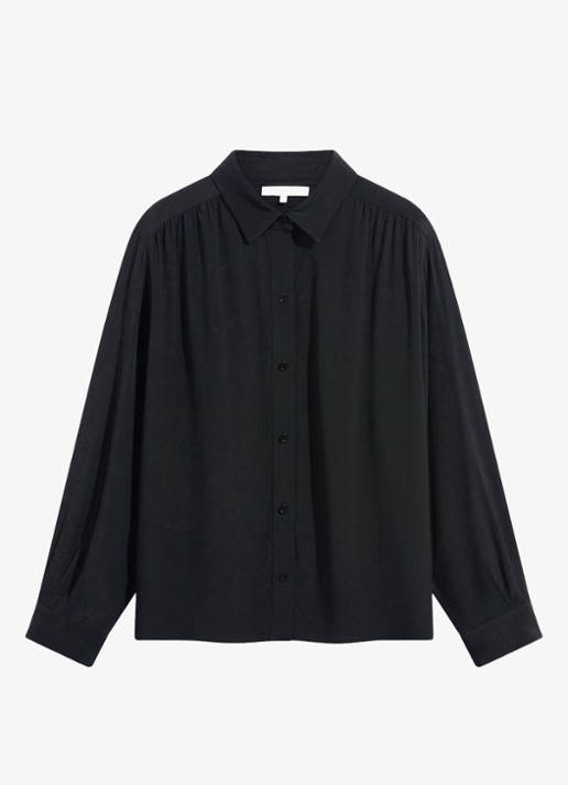 Gerard Darel Lilie blouse in zijdeblend met plooien - voorkant zwart