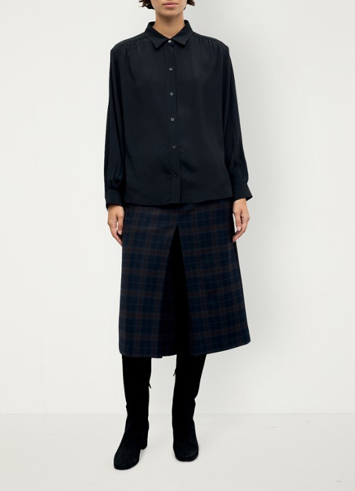 Gerard Darel Lilie blouse in zijdeblend met plooien - voorkant 2 zwart