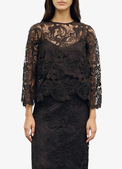 Gerard Darel Lisou tuniek van kant - detail donkerbruin