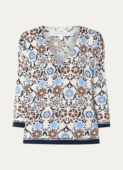 Gerard Darel Liva fijngebreide top in linnenblend met print - voorkant 2 gebroken wit