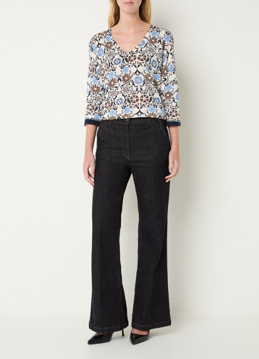 Gerard Darel Liva fijngebreide top in linnenblend met print - voorkant 3 gebroken wit